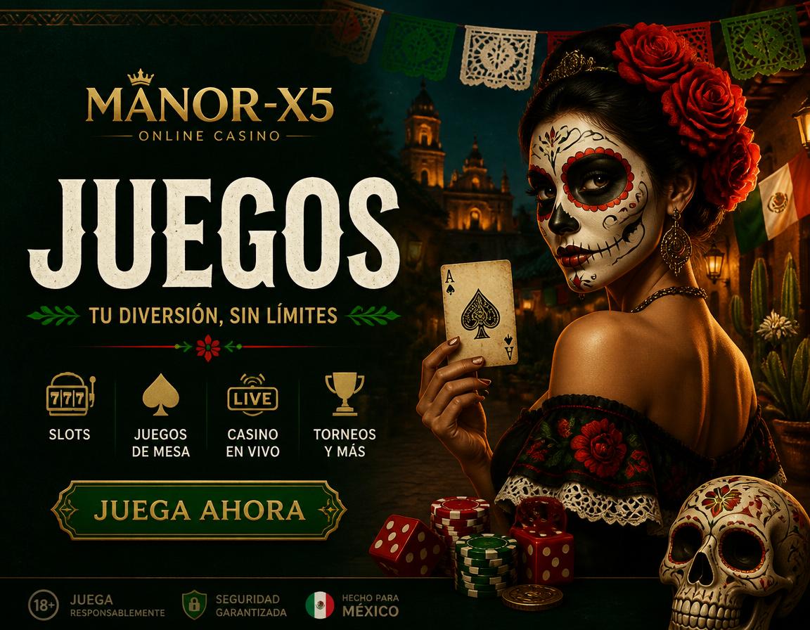 Resumen de juegos de MANOR-X5 con mesas en vivo, cartas, fichas y navegacion por categorias